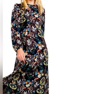 Zara black long sleeve floral maxi dress six M